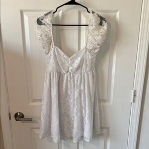 White Floral Lace Mini Dress with Ruffle Straps